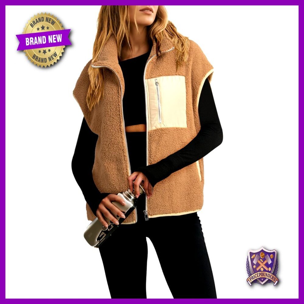 Oversized Sherpa Fleece Vest Zip Up Sleeveless Jacket Cozy Fall Winter